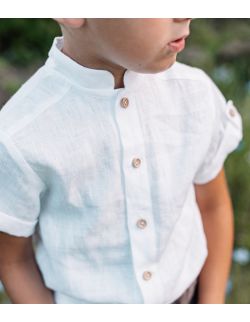 Biały komplet dla chłopca z lnu koszula - bermudy