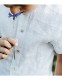 Lniana koszula biała dla chłopca z długim rękawem