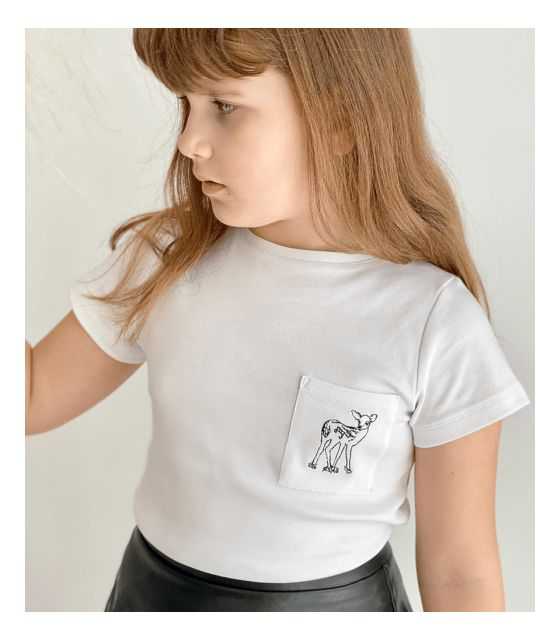 Biały T-shirt dziecięcy Premium z haftem Sarenka