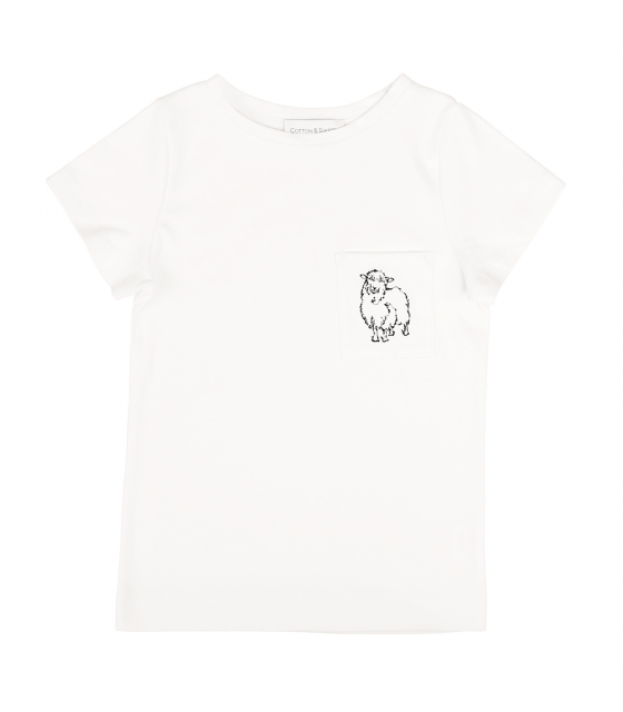 Ecru T-shirt dziecięcy Premium z haftem Owieczka
