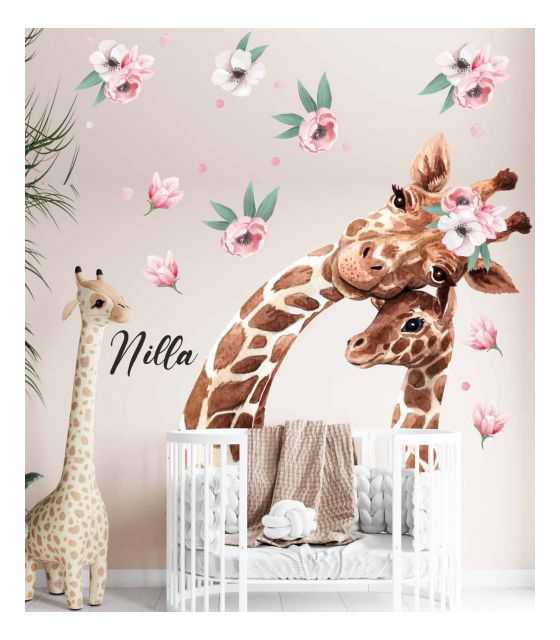 Żyrafa z mamą, kwiaty