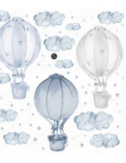 Balony niebieskie pastelowe, chmurki, gwiazdki