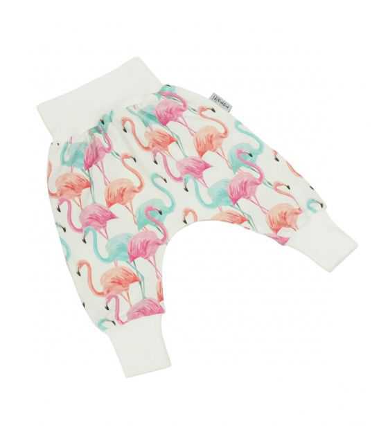 Spodnie dla niemowlaka flamingi na ecru