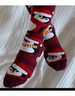 Zestaw 4 par skarpet świątecznych w pingwiny dla rodzica i dziecka