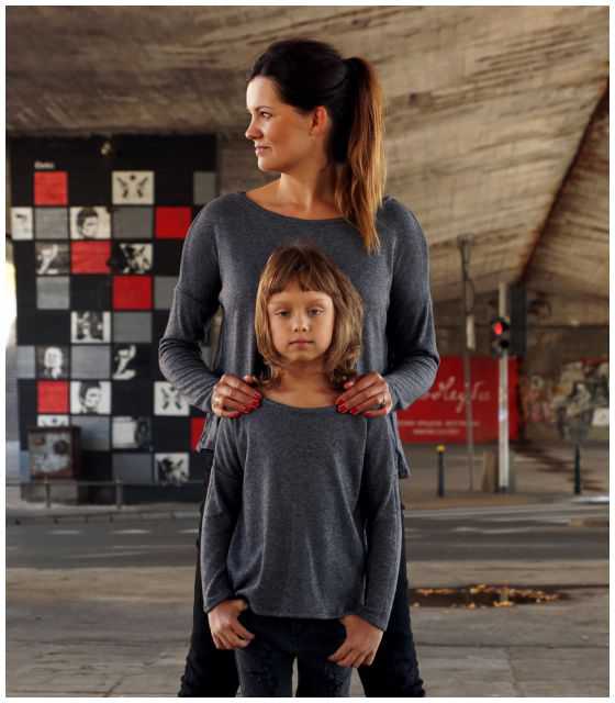 Sweter pudełkowy ZESTAW Mama i Córka szary/granatowy