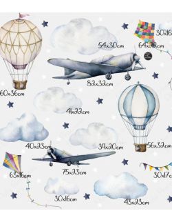 Samoloty, balony, latawce - naklejka dla dzieci