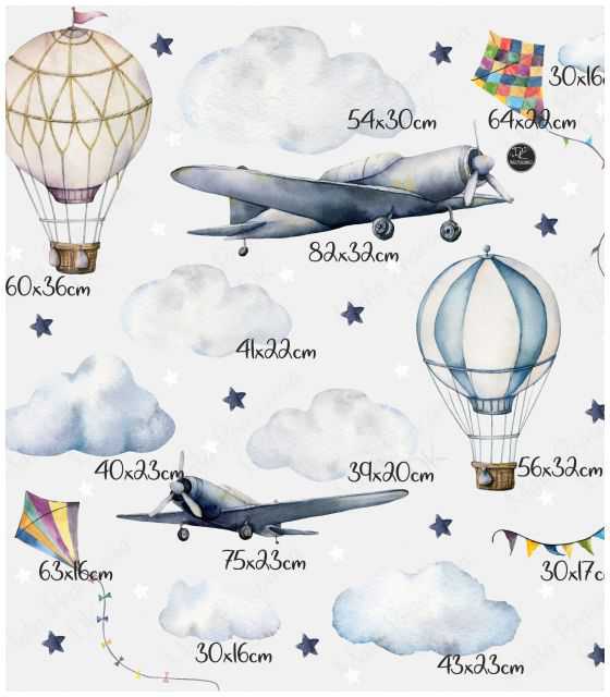 Samoloty, balony, latawce - naklejka dla dzieci