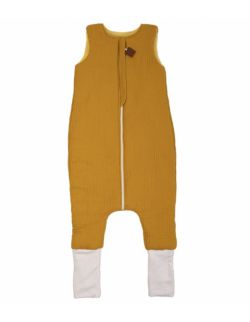 Hi Little One - ocieplany śpiworek dwustronny piżamka z nogawkami z organicznej BIO bawełny muślin MUSTARD/SUNSHINE roz M