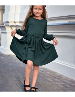 urokliwa sukienka dziewczęca z kokardą w pasie - zielona
 Rozmiar ( wiek )-2-3 L (92-98 cm)