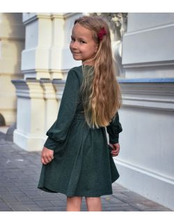 urokliwa sukienka dziewczęca z kokardą w pasie - zielona