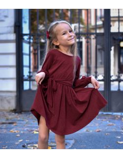 urokliwa sukienka dziewczęca z kokardą w pasie - burgund
 Rozmiar ( wiek )-2-3 L (92-98 cm)