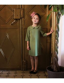 Sukienka z kołnierzykiem i złotymi dodatkami EMMA | zielony