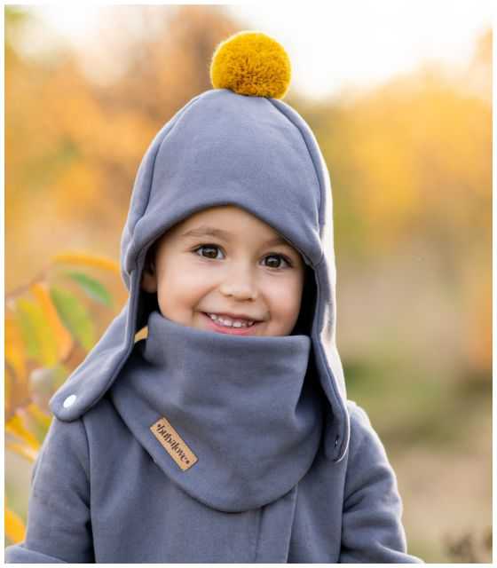 Zimowa dziecięca czapka pilotka antracyt z pomponem
