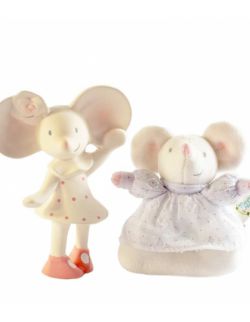 Meiya & Alvin - Zestaw prezentowy Baby Shower Set z miękką grzechotką i gryzakiem dźwiękowym z kauczuku Hevea Meiya Mouse