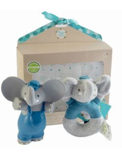 Meiya & Alvin - Zestaw prezentowy Baby Shower Set z miękką grzechotką i gryzakiem dźwiękowym z kauczuku Hevea Alvin Elephant