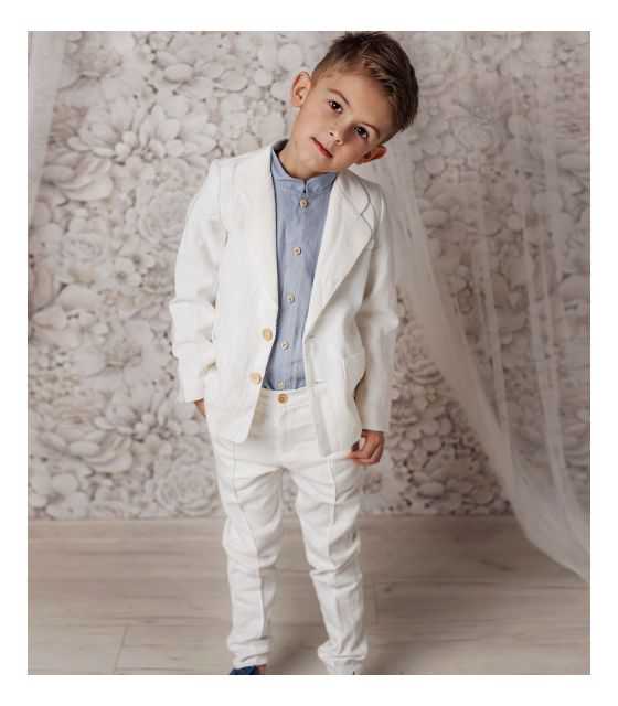 Bianco garnitur lniany dla chłopca 2-częściowy
