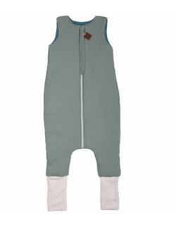 Hi Little One - ocieplany śpiworek dwustronny piżamka z nogawkami z organicznej BIO bawełny muślin TIFFANY/EMERALD roz S