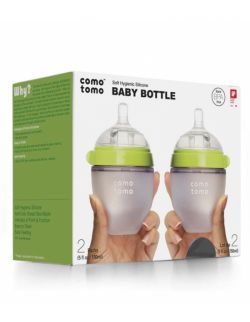 COMOTOMO - 2 antykolkowe butelki silikonowe MOM'S BREAST 150 ml Green NEWBORN 2 pack