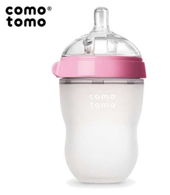 COMOTOMO - 2 antykolkowe butelki silikonowe MOM'S BREAST 250 ml Pink BABY