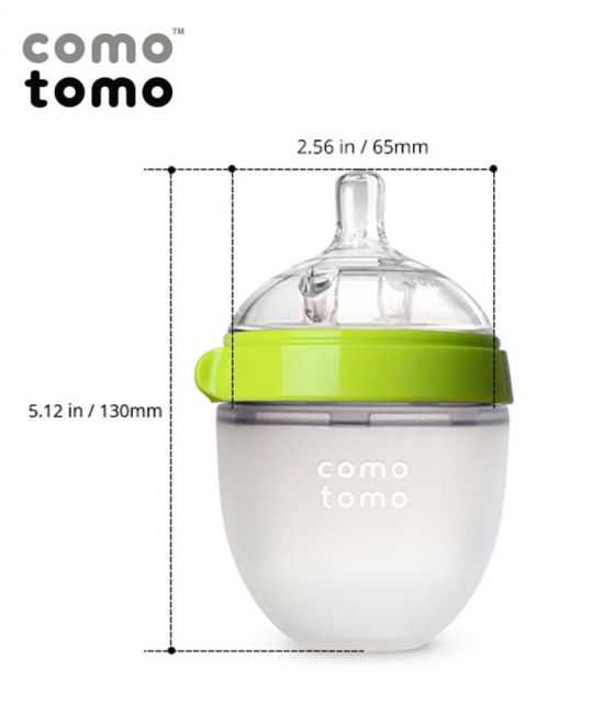 COMOTOMO - 2 antykolkowe butelki silikonowe MOM'S BREAST 250 ml Green BABY 2 pack