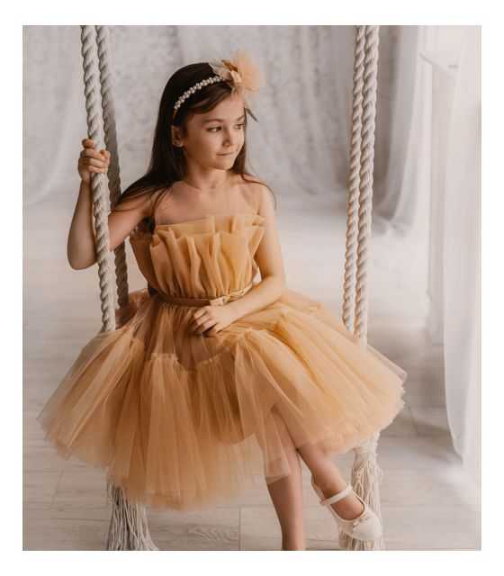 Gold złota sukienka tiulowa dla dziewczynki + opaska