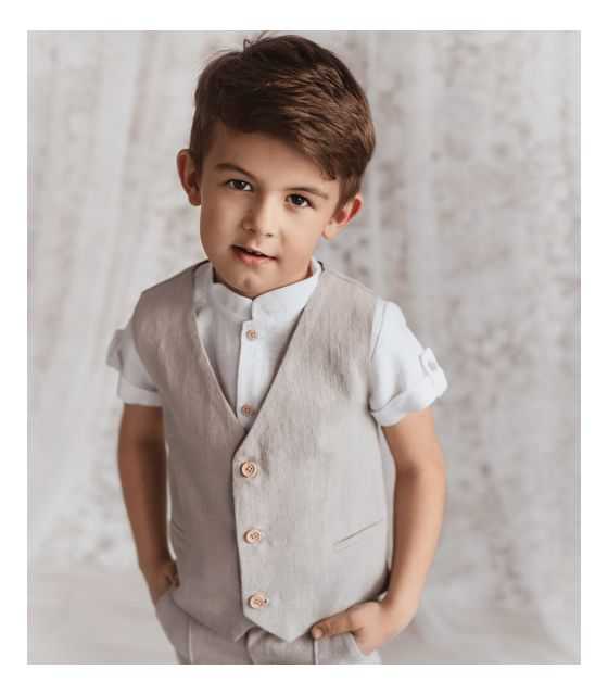 Lino beżowy garnitur dla chłopca 3-częściowy