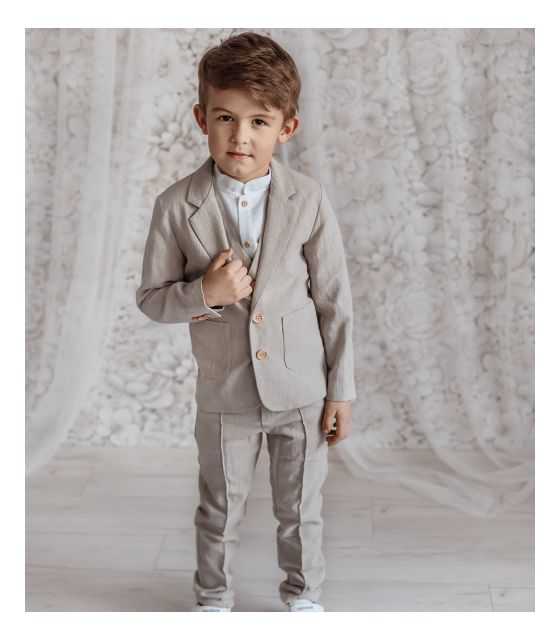 Lino beżowy garnitur dla chłopca 3-częściowy