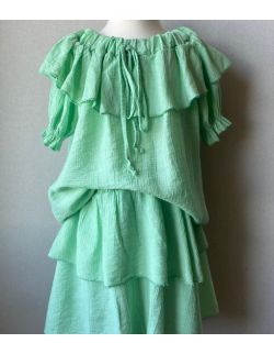 Komplet w stylu boho Sally zielona spódniczka i bluzka