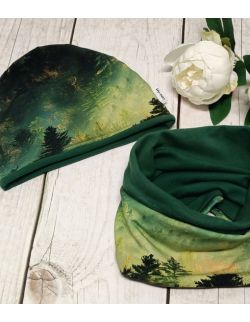 Komplet czapka i komin, zielony las 49-50cm