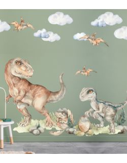 Triceratops, Velociraptor Dino World - Naklejka na scianę