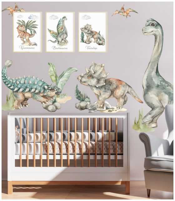 Brachiozaur, Ankylozaur, Triceratops - naklejka na ścianę