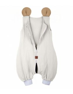 Hi Little One - śpiworek piżamka z bawełny muslin MOUSE White & Beige