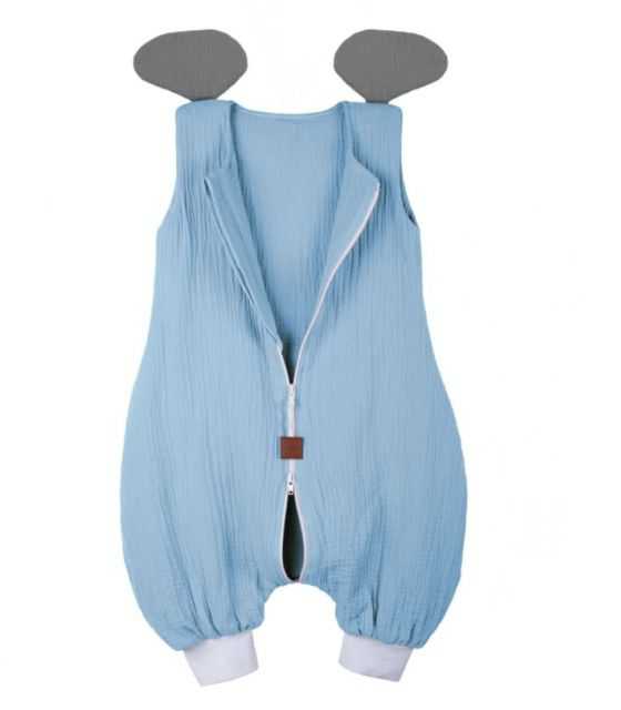 Hi Little One - śpiworek piżamka z bawełny muslin ELEPHANT Baby Blue & Gray 