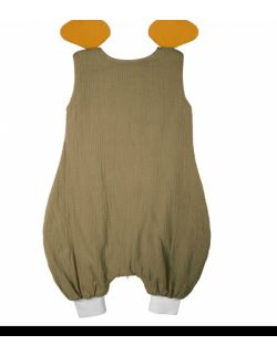Hi Little One - śpiworek piżamka z bawełny muslin ELEPHANT Green Hunter & Mustard