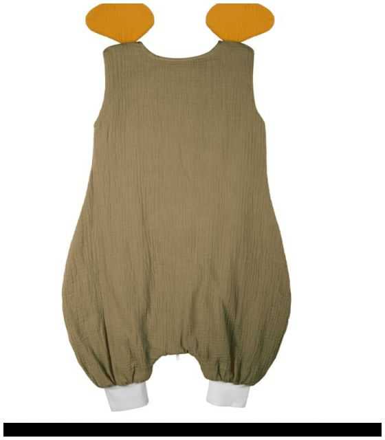 Hi Little One - śpiworek piżamka z bawełny muslin ELEPHANT Green Hunter & Mustard