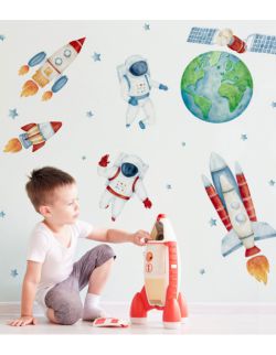 Kosmos, Rakieta, Satelita, Astronauta - Naklejki Na Ścianę Dla Dzieci