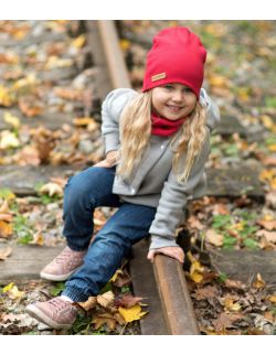 Dziecięca czapka i komin wiosenno jesienna czerwona