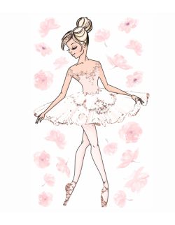 Baletnica, Kwiaty, Róże - Naklejki Na Ścianę Dla Dzieci