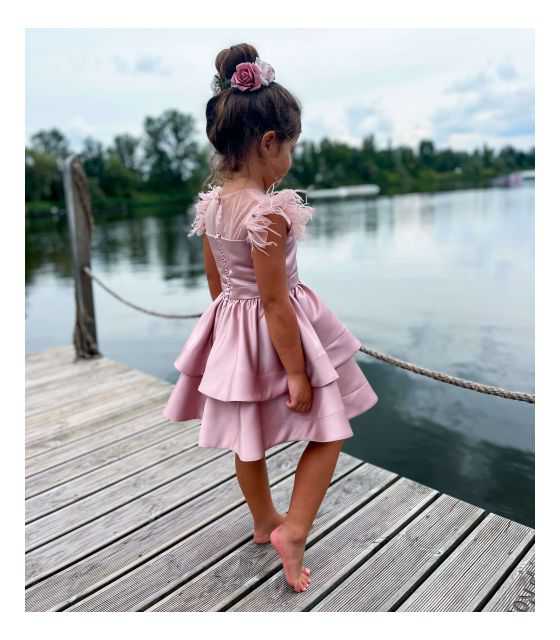 Angel różowa sukienka dla dziewczynki z piórami 