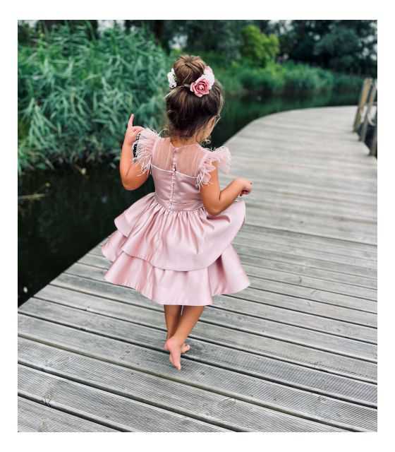 Angel różowa sukienka dla dziewczynki z piórami 
