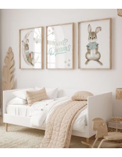Zestaw 3 obrazki  plakaty króliczki dla chłopca sweet dreams