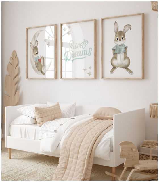 Zestaw 3 obrazki plakaty króliczki dla chłopca sweet dreams