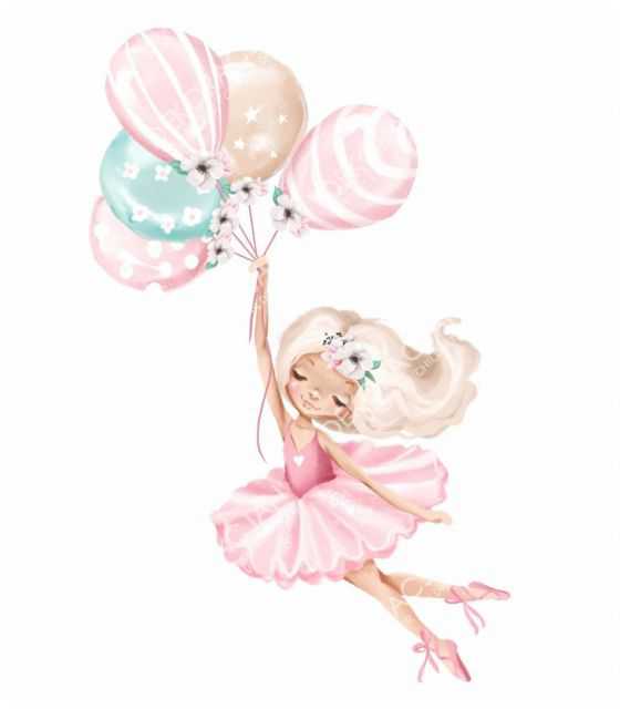 Baletnica Z Pastelowymi Balonami - Naklejki Na Ścianę, Naklejki Ścienne