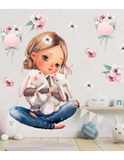 Dziewczynka z króliczkami, kwiatki, balony