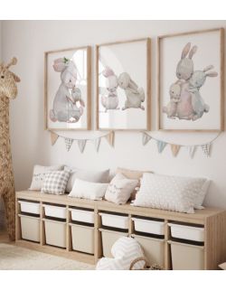 Zestaw 3 obrazki  plakaty kochające króliczki