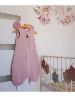 Hi Little One - śpiworek piżamka z bawełny muslin MOUSE Baby Pink&Blush 