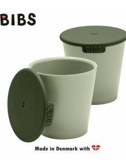 BIBS CUP SET SAGE 2 kubeczki z pokrywkami do picia dla dzieci
