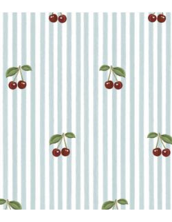 Dekornik Tapeta wisienki Little Cherries on Blue Stripes 