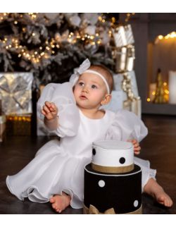 Biała opaska niemowlęca z kokardką do chrztu