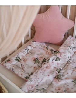 Koc+ poduszka Peonie i velvet brudny róż 100×75cm